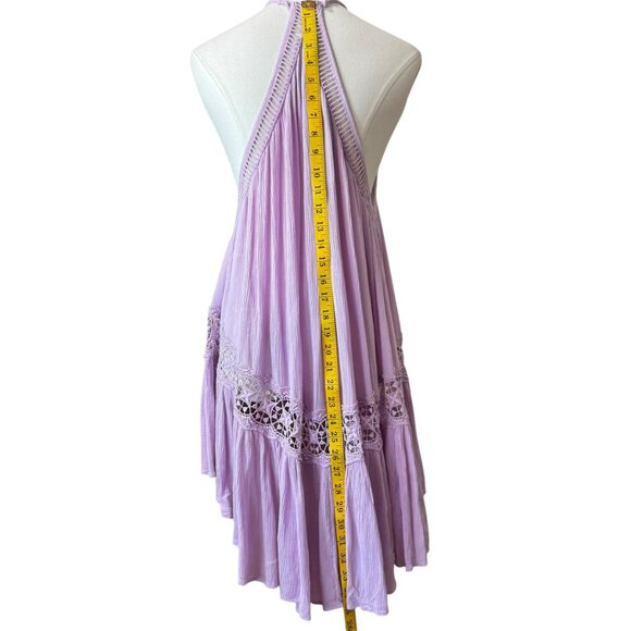 Free People Lilac Lace Halter Mini Dress Boho Festival Style Size S - Picture 3 of 8